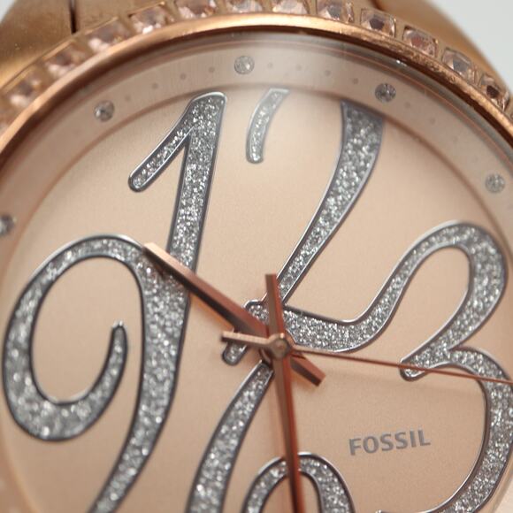 Fossil Women's Rose Gold Tone Watch 40mm Glitter Dial Crystal Bezel BQ1096 - Picture 7 of 15